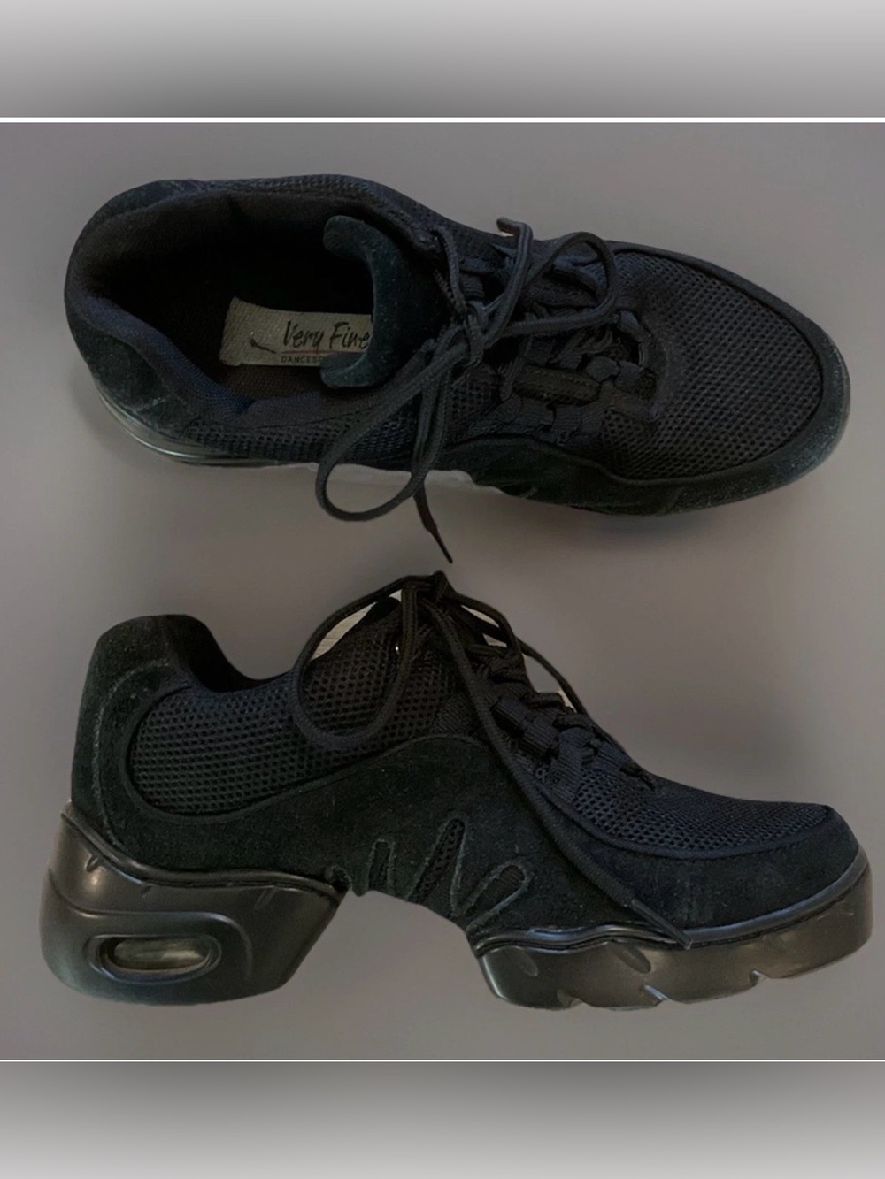 Dance Shoes Black Leather Mesh Split Sole Sneakers Sz 7 Low VFSN002 Very Fine